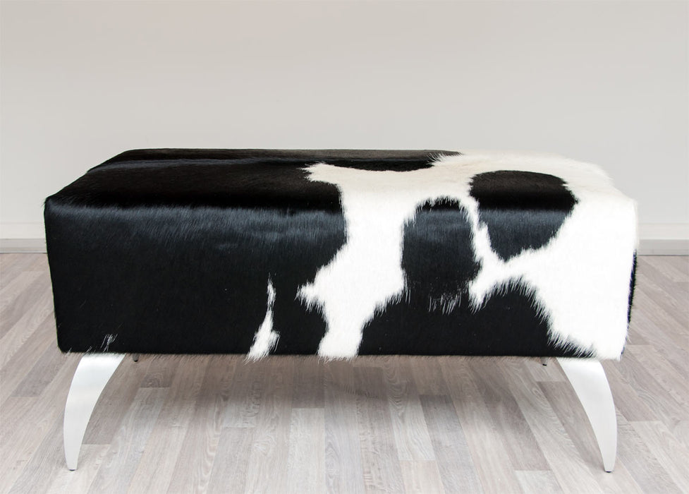 Cowhide Leather Ottoman with Curved Aluminium Legs 80x50x40cm