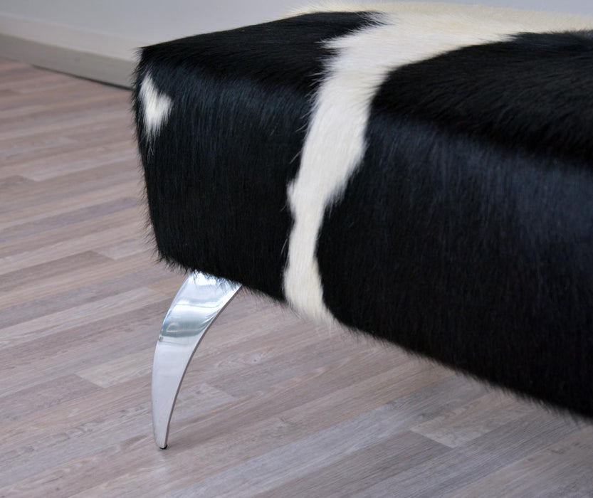 Cowhide Leather Ottoman with Curved Aluminium Legs 100x36x40cm