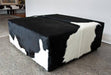 Black and white Cowhide Ottoman with Low Square Wood Legs 98x98x40cm