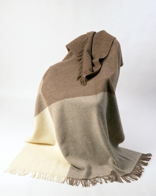 St Bathans wool blanket chocolate and cream colour block