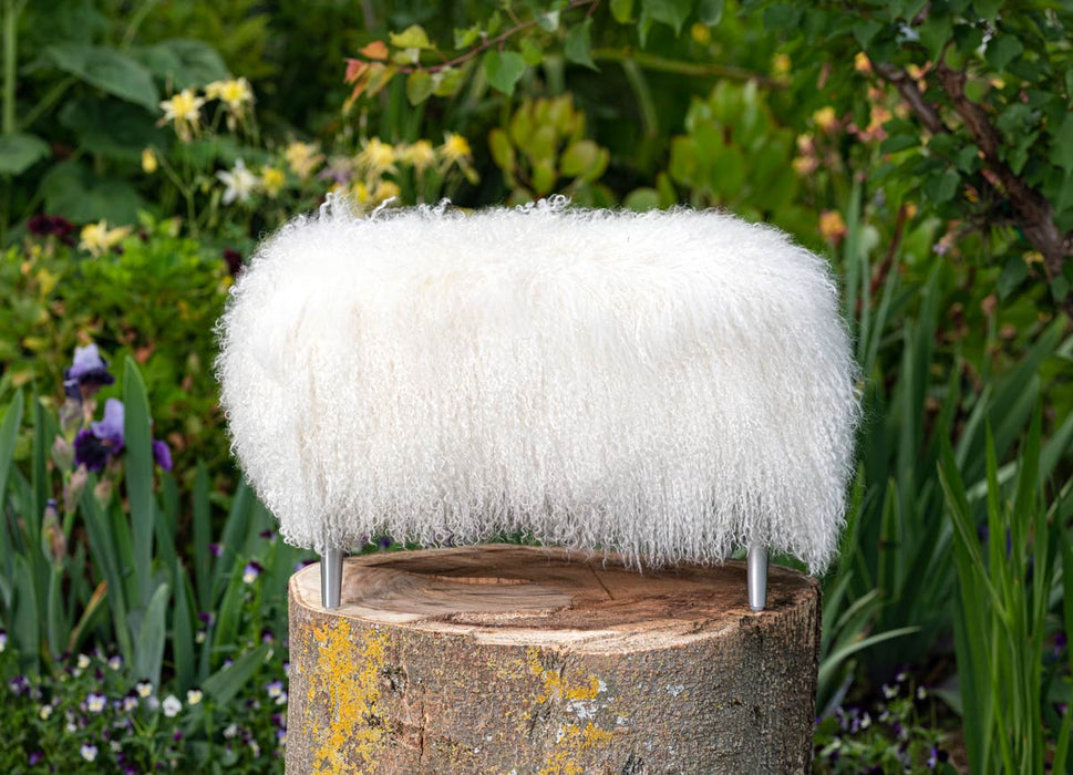 White Tibetan Lambskin Footstool