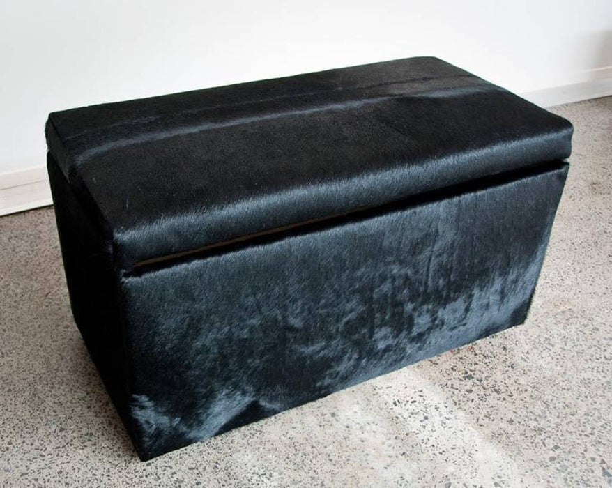 Black cowhide storage ottoman furniture NZ