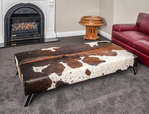 Cowhide Ottoman with Aluminium & Wood Legs 150x90x35cm