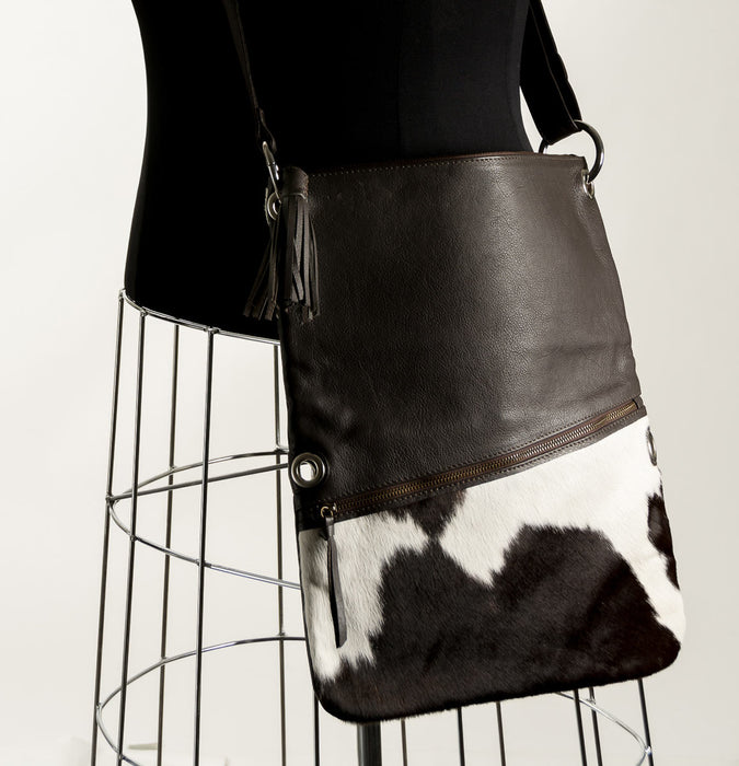Cowhide handbag brown and white