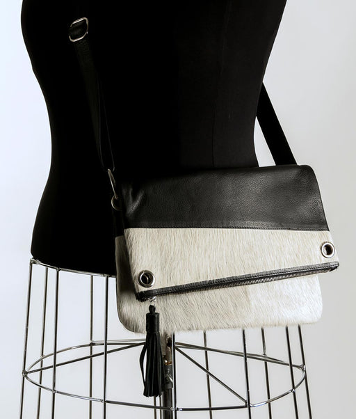 Pale grey cowhide shoulder bag