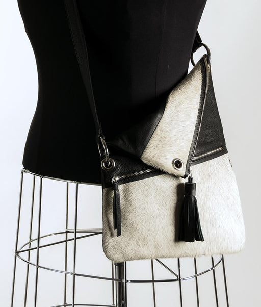 Pale grey cowhide shoulder bag