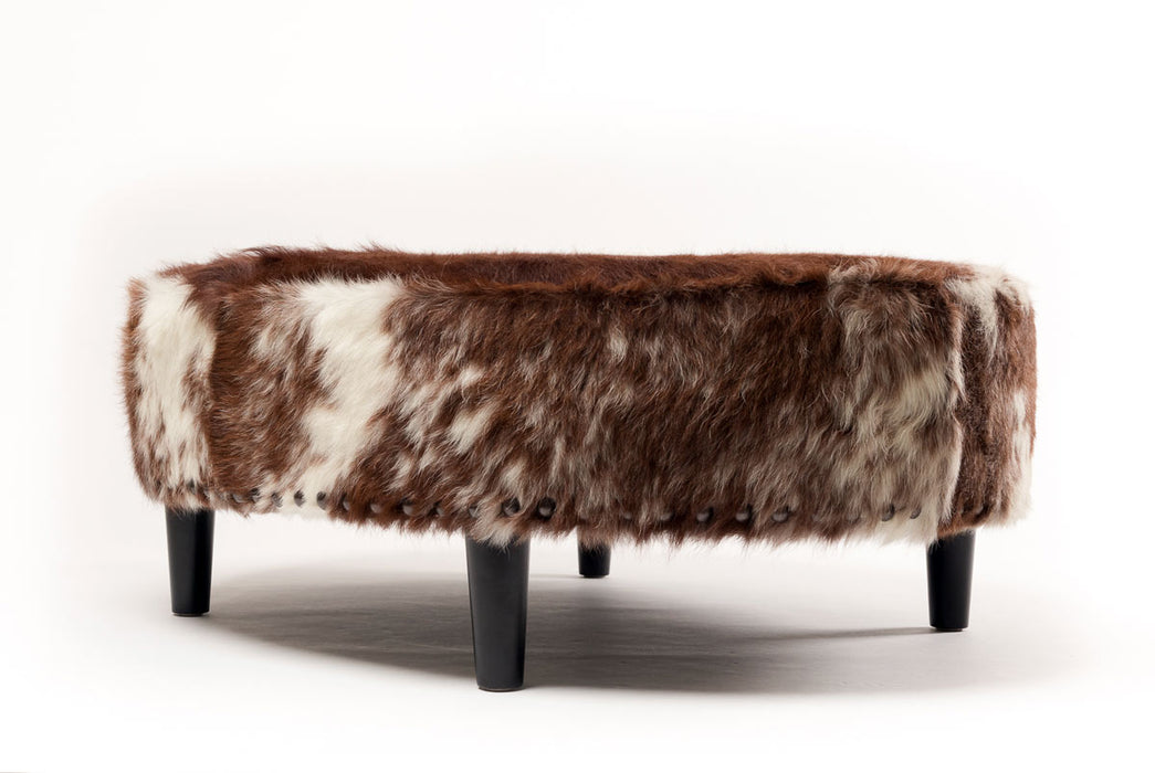 Cowhide Ottoman Wide Oval Wood Legs 110x90x40cm