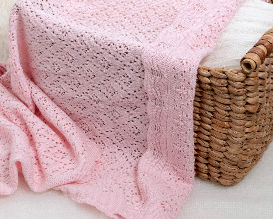 Lacy Merino Wool Baby Blanket - Baby Pink X5552