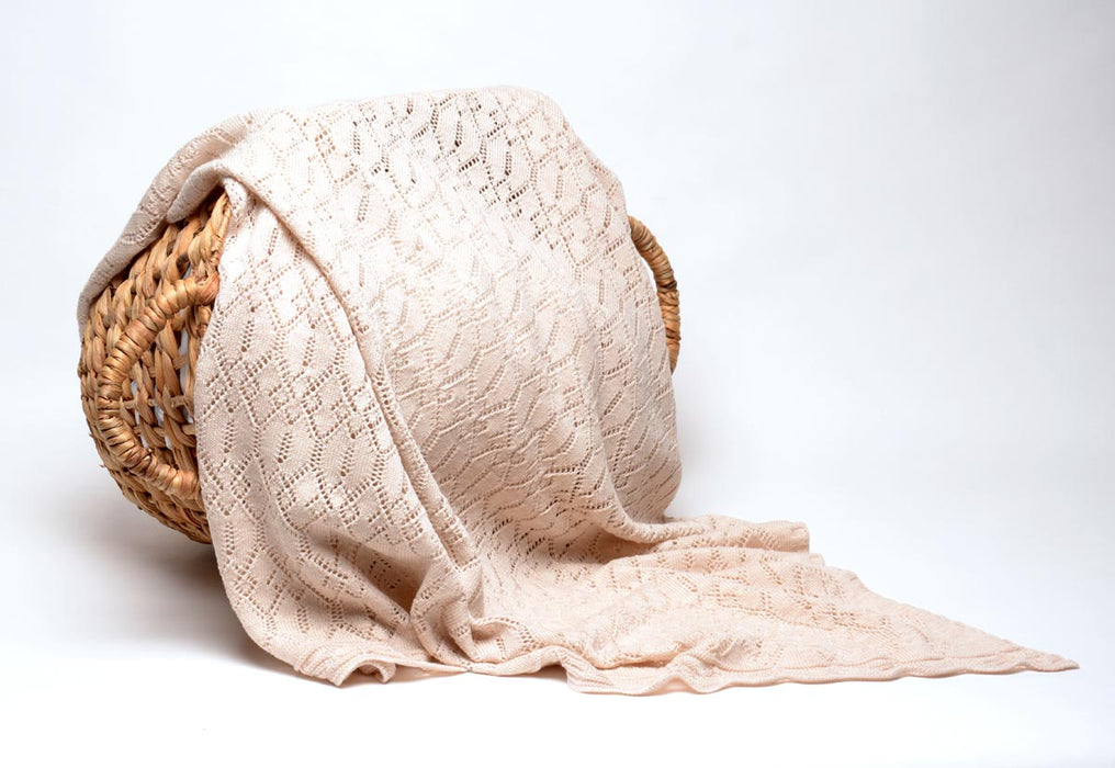 NZ Merino wool lacey baby blanket ivory beige