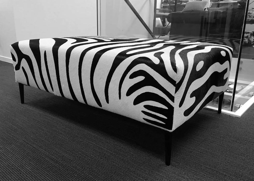Zebra cowhide ottoman furniture with black metal legs