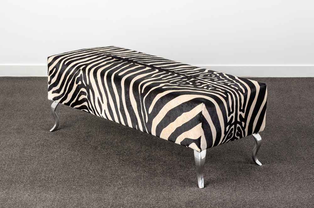 Zebra cowhide ottoman with metal legs Gorgeous Creatures