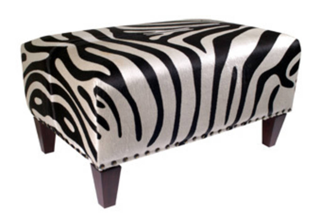 Coffee table ottoman made with zebra print cowhide