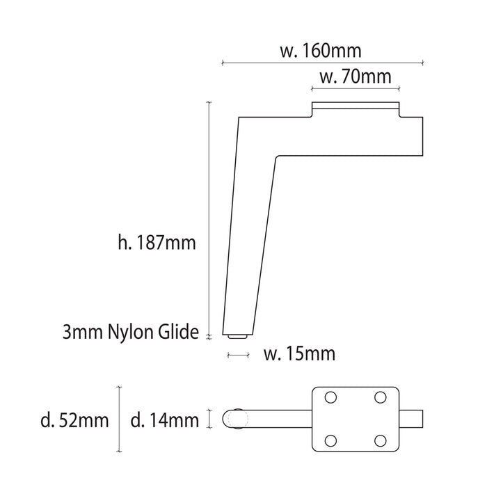 Zenith metal furniture legs 19cm specs