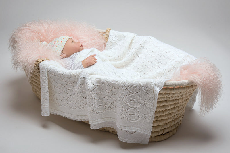 Lacy Merino Wool Baby Blanket - Snow White X5555