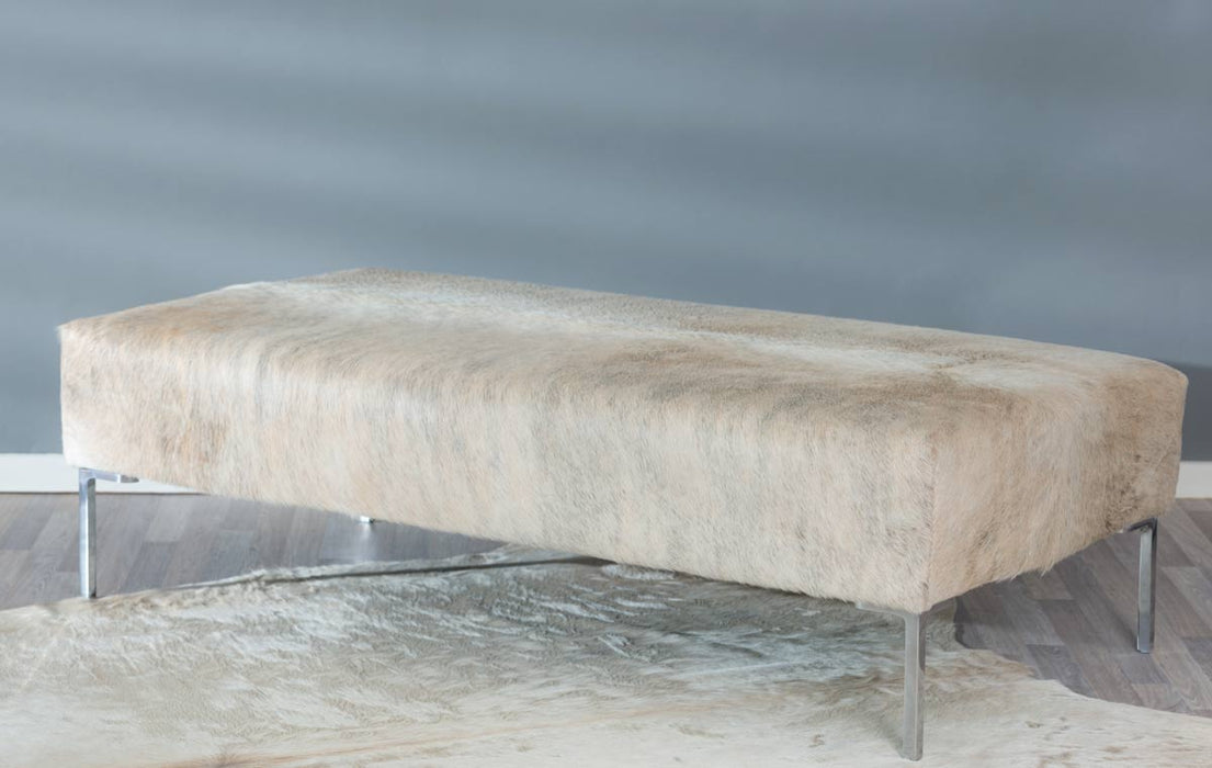 Cowhide Ottoman with Tall Metal Legs 140x70x39cm