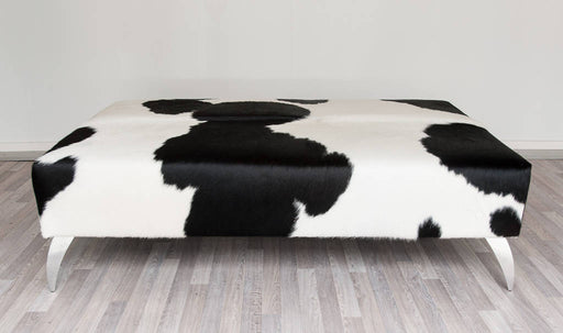 Cowhide Black & White Ottoman with Metal Legs 140x90x40cm