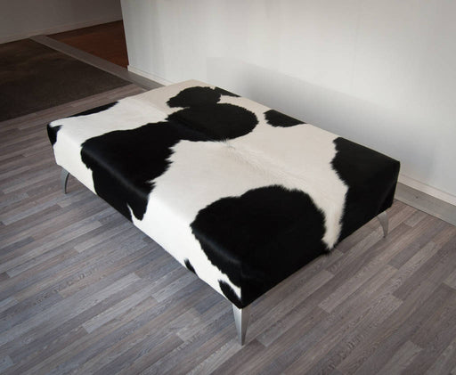 Cowhide Black & White Ottoman with Metal Legs 140x90x40cm