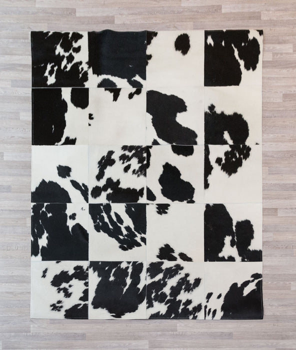 Black & White Cowhide Patchwork Rug 40cm Squares - 1.6m x 2.0m