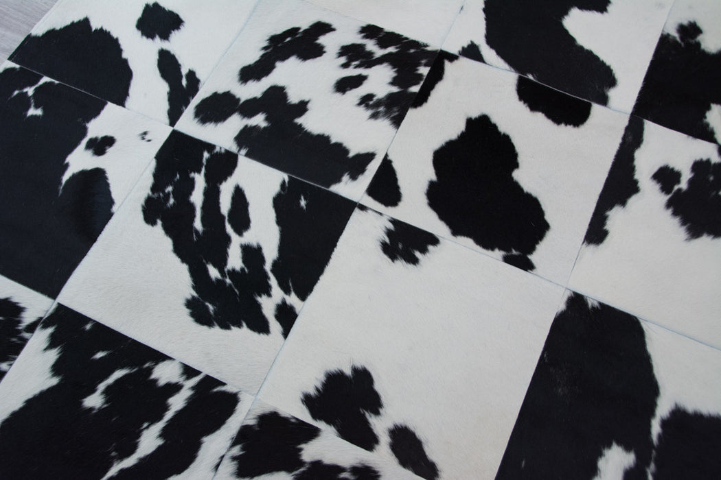 Black & White Cowhide Patchwork Rug 40cm Squares - 1.6m x 2.0m