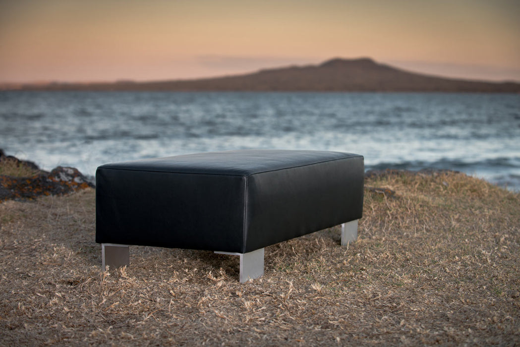 Black Leather Ottoman with Metal Legs 110x55x35cm