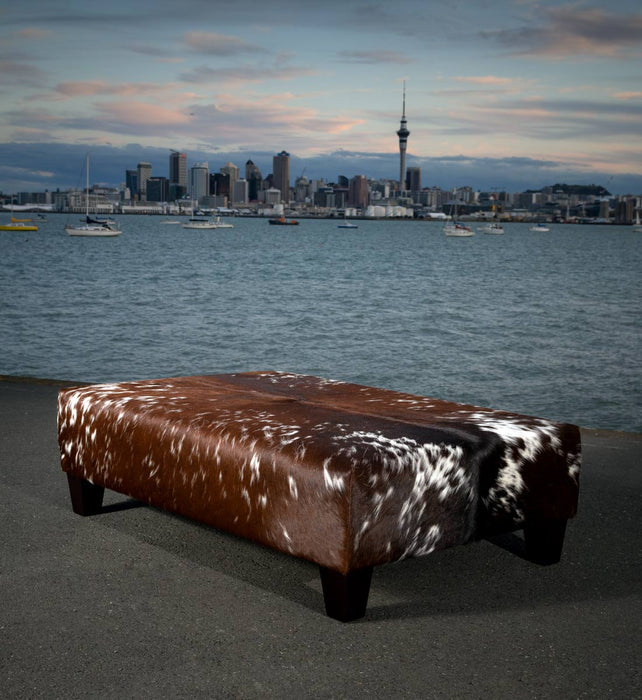 Cowhide Ottoman New Zealand with Wood Legs 120x80x35cm