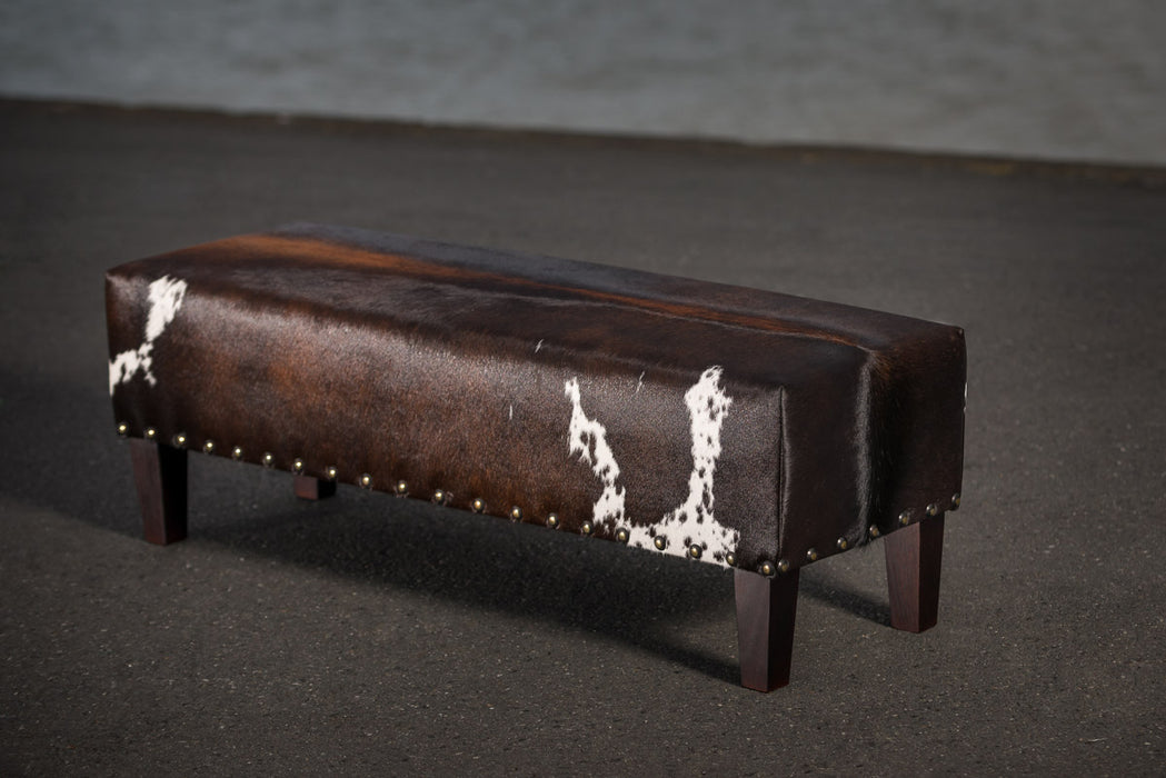 Cowhide bench ottoman with studs