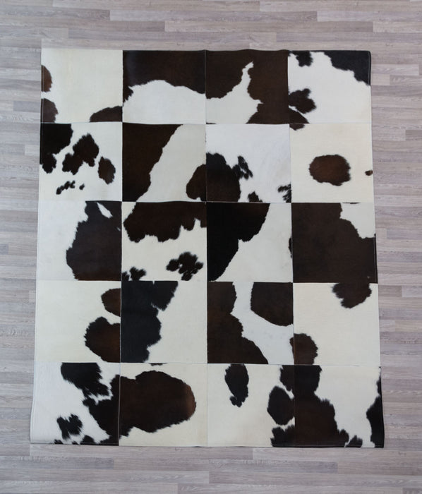 Chocolate & White Cowhide Patchwork Rug 40cm Squares - 1.6m x 2.0m