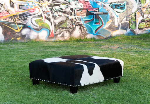 Cowhide Ottoman New Zealand Wood Legs & Studs 120x90x40cm