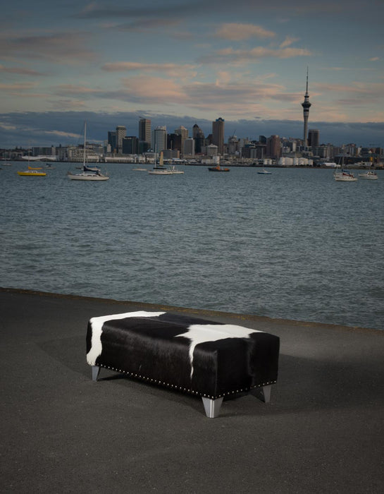 Cowhide Ottoman with Metal Studs and Cuban Legs 100x50x35cm