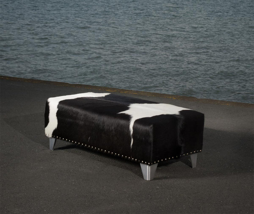 Cowhide Ottoman with Metal Studs and Cuban Legs 100x50x35cm