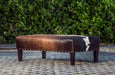 Cowhide Ottoman NZ Wood Legs & Antique Copper Studs 120x60x35cm