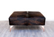 Cowhide Dark Exotic Ottoman with Curved Copper Legs 120x90x38cm