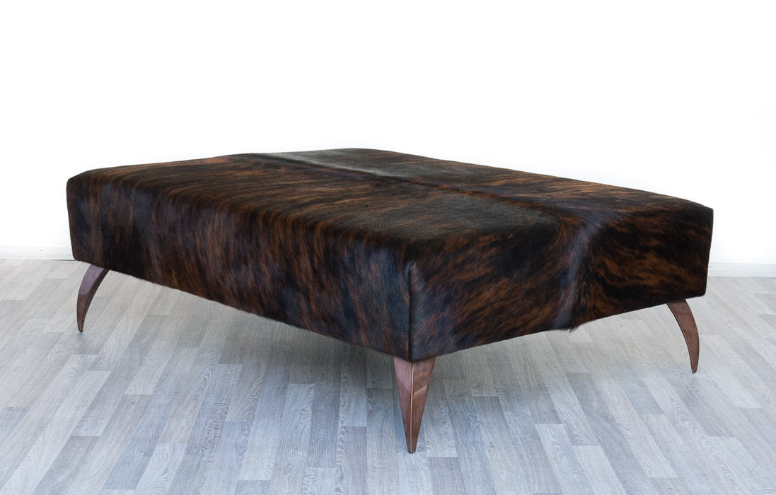 Cowhide Dark Exotic Ottoman with Curved Copper Legs 120x90x38cm