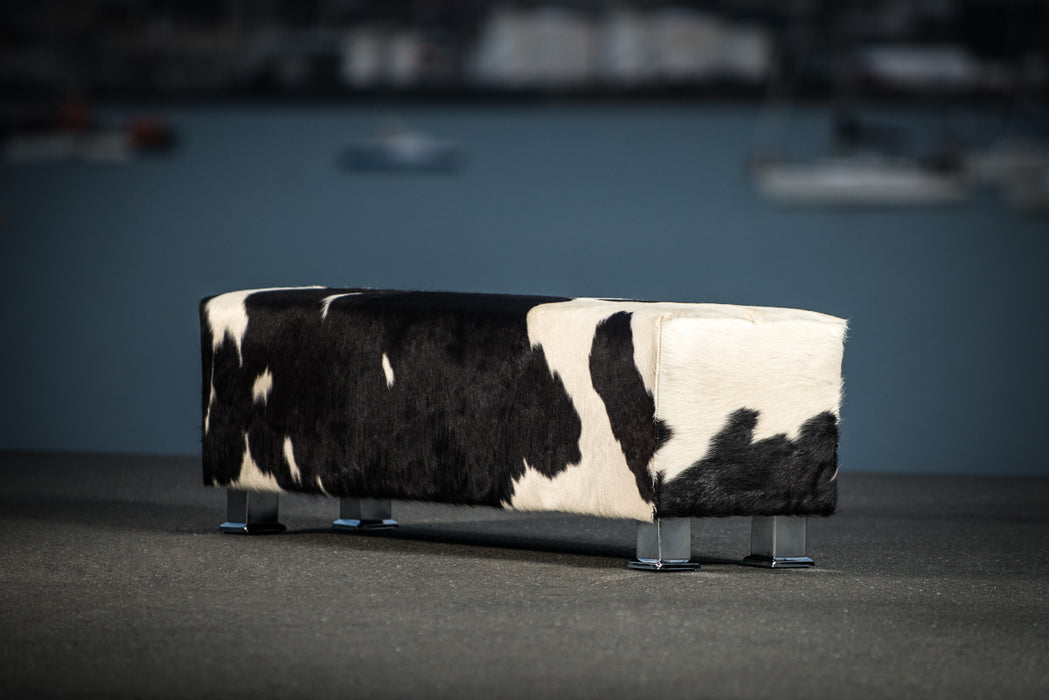 Cowhide bench ottoman with square metal legs