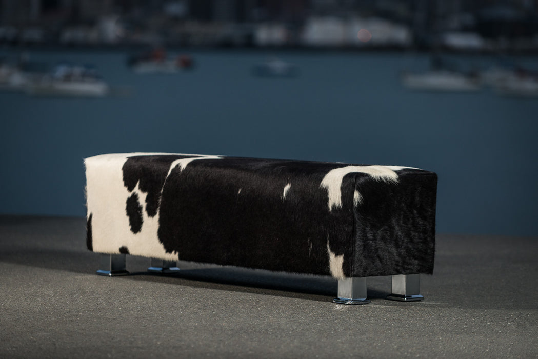 Cowhide bench ottoman with metal legs