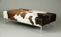 Cowhide Tri-Colour Ottoman with Metal Rail Base 140x80x40cm