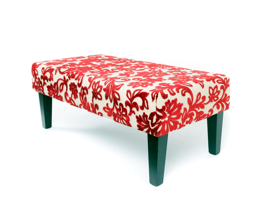 Velvet floral fabric upholstered ottoman