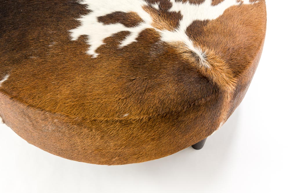 Cowhide Ottoman Round Wood Legs 