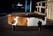 Cowhide Ottoman Round Brown and White Wood Legs 110x110x40cm