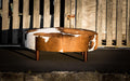 Cowhide Ottoman Round Brown and White Wood Legs 110x110x40cm