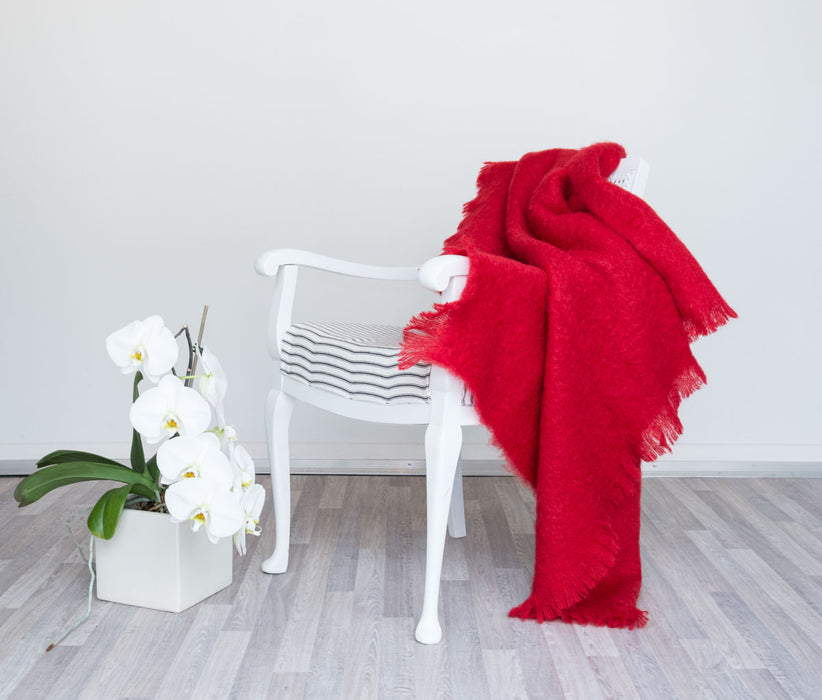 Bright scarlet red mohair chair throw