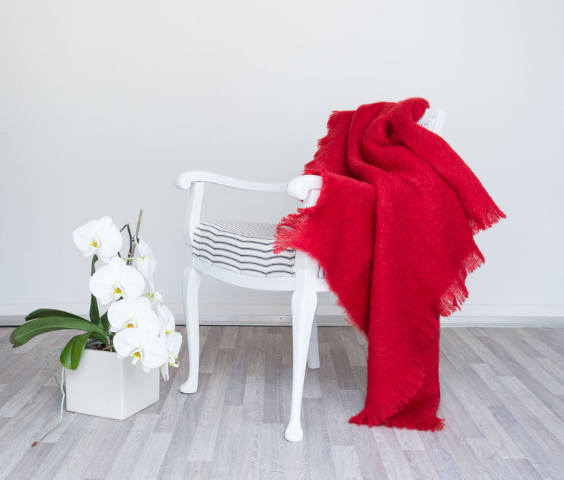 Windermere scarlet red mohair chair throw