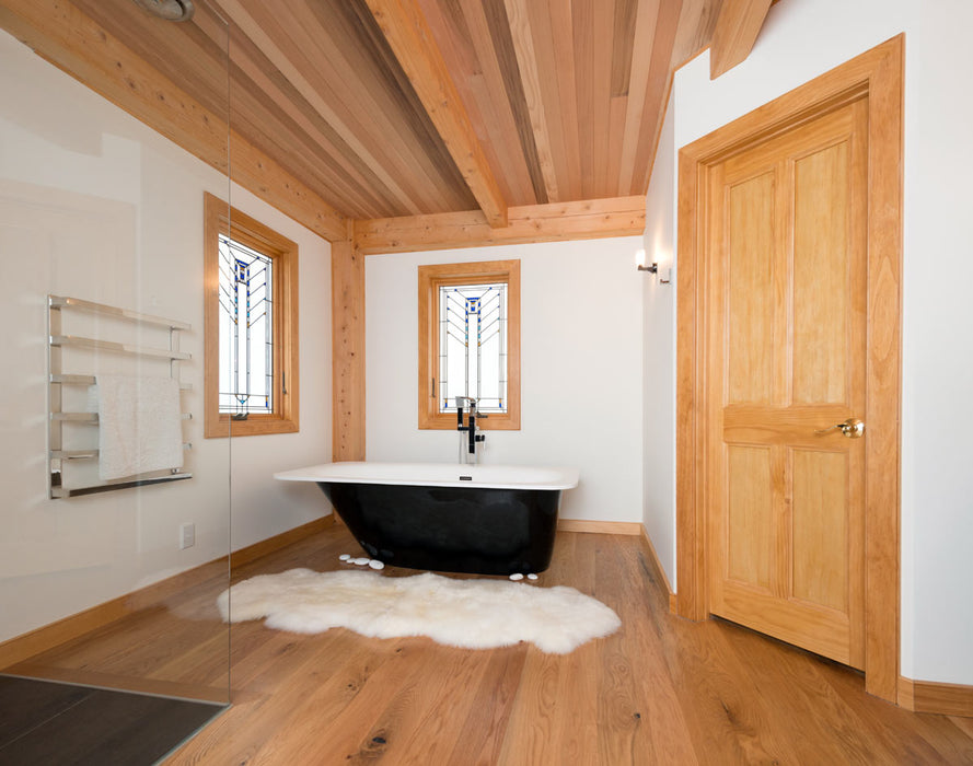 Ivory Wool Sheepskin Rug in a bathroom